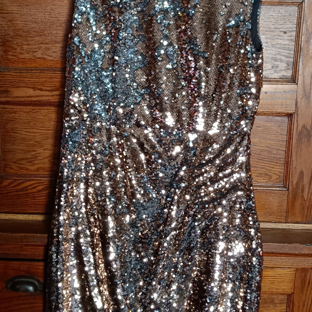 Size 14 Silver Sequin Formal Or Prom Dress Sleeveless Flasy Silver